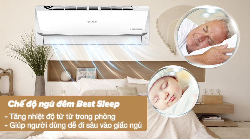 Điều hòa Sharp Inverter 12000 BTU AH-X13ZEW - Chế độ ngủ đêm Best Sleep có khả năng tăng nhiệt độ từ từ, giúp người dùng đi sâu vào giấc ngủ mà không có cảm giác lạnh buốt