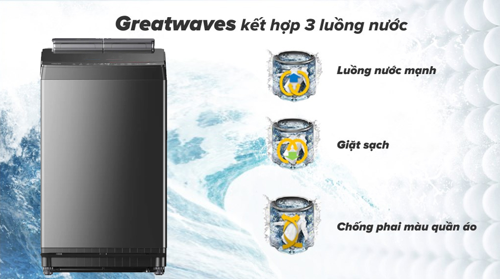 Máy giặt Toshiba Inverter 10 kg AW-DUM1100JV(SG) - Greatwaves kết hợp 3 luồng nước