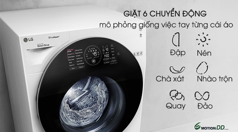 Công nghệ giặt 6 chuyển động - Máy giặt LG Twinwash FG1405H3W & TG2402NTWW
