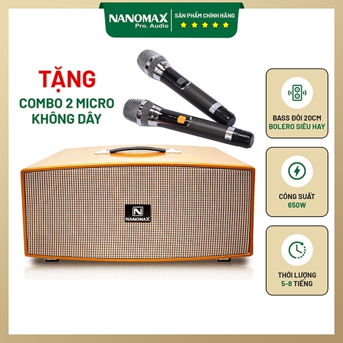 Loa Karaoke Xách Tay Nanomax X-230 Bluetooth 2 Bass 20cm 650w 0