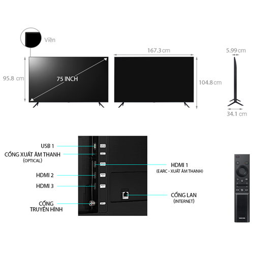 Smart Tivi Samsung 4K 75 inch 75AU7700 UHD 5